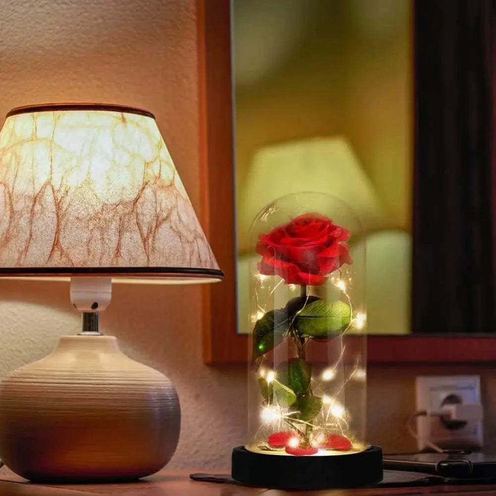 Artificial Rose Flowers Eternal Rose LED Light Foil Flower in Glass Cover Simulation Rose Flower Wedding Mother's Day Gifts