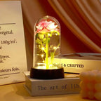 LED Eternal Red Rose in Glass Dome, Realistic Artificial Flower with Soft Light - Timeless Valentine's Day Gift