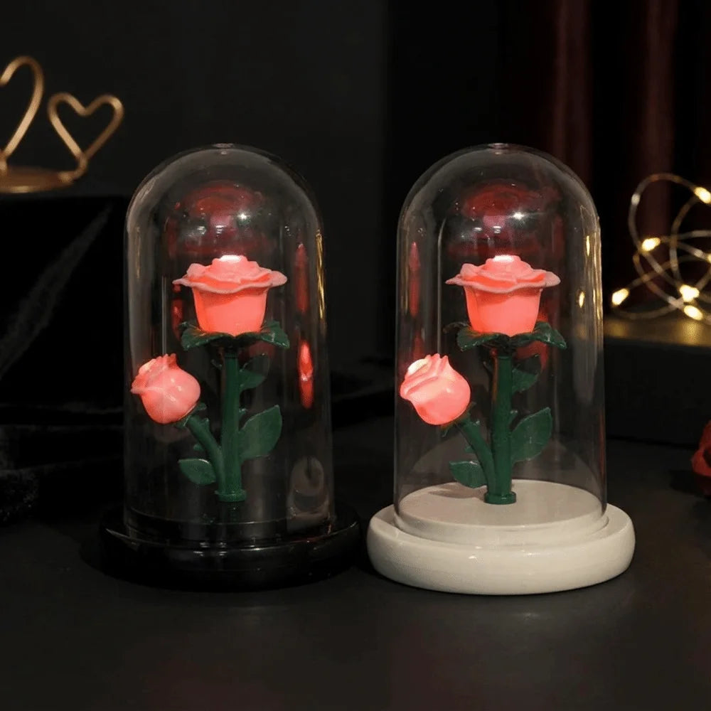 Birthday Gift Romantic Eternal Rose Lamp Luminous with Lampshade LED Flower Light Creative Simple Sleeping Lamp for Women