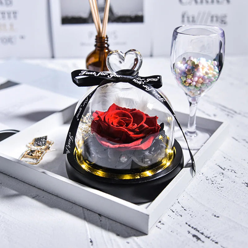 Natural Eternal Rose In Glass With lamp Beauty Preserved Flowers Forever Wedding Valentine Gifts for Girl