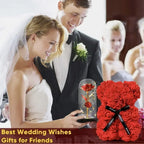 Eternal Rose Teddy Bear with Artificial Flower Birthday Anniversary Gift Decor Miniature Keepsake for Girlfriend Valentine Day