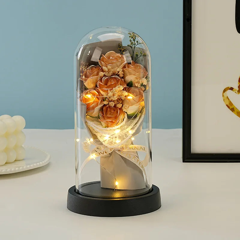 Wedding Birthday Valentine Day Gift Eternal Rose Flower Colorful Luminous Ornament for Women Mom Girlfriend Wife Home Decoration