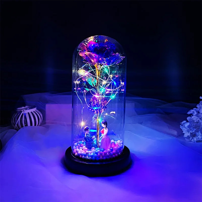 Birthday Gift for Girlfriend Colorful Rose Eternal Flower Luminous Decoration Proposal Prop Valentine's Day Gift for Wife