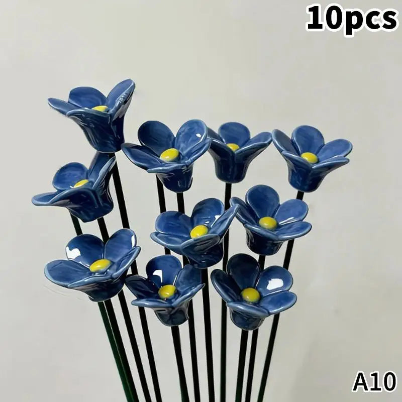 6/8/10pcs Handcrafted Ceramic Forget Never Fades Eternal Ceramic Flowers Home Ornament Indoor And Outdoor Home Decor