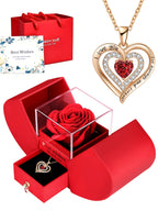 Eternal Rose Double Door Jewelry Box with Heart Shaped Necklace - Perfect Gift for Anniversary, Wedding, Birthday, Jewelry Gift