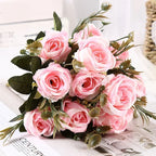 Ramo Nupcial de Rosas de Seda Realistas — 12 Colores, Bodas y Decoración de Jardín