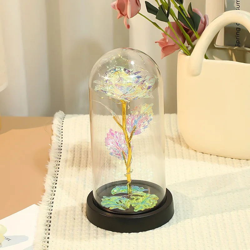 Wedding Galaxy Rose Flower Eternal Flower With Lights In Dome Forever Rose Red Rose Valentine'S Day Mother'S Day Romantic Gift