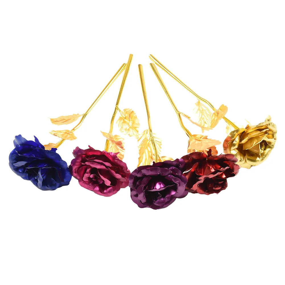 24K Eternal Rose Artificial Flowers Foil Plated Gold Rose Wedding Valentine's Day Decoration Mother's Day Gifts Fake Flower