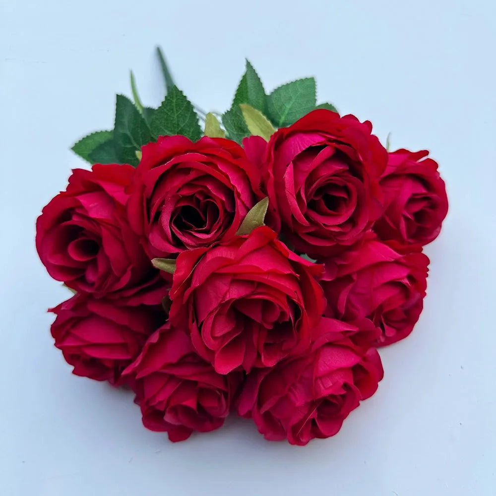 9 Heads Rose Artificial Flowers - Valentine’s Day Romantic Gift, Faux Blooms for Home Decor & Wedding Table Centerpieces