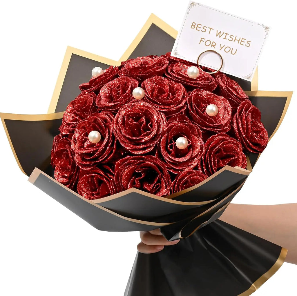Ramo de Rosas Brillantes con Purpurina — Set 12 o 24 Rosas, San Valentín y Aniversario