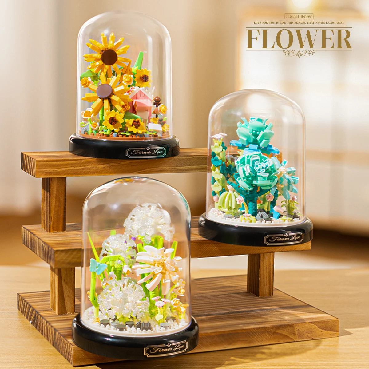 Eternal Flower Red Rose Bouquet Desktop Decoration Bonsai Romantic Building Blocks Bricks DIY Toy Valentine's Day Gift for Girls