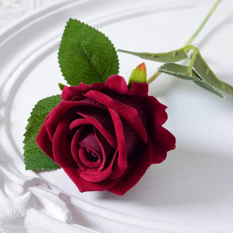 Silk Velvet Rose Artificial Flowers with Long Stems Real Touch Fake Silk Roses Florals for Wedding Bouquet Party Home Decor