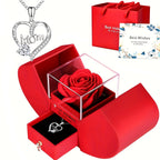 Eternal Rose Double Door Jewelry Box with Heart Shaped Necklace - Perfect Gift for Anniversary, Wedding, Birthday, Jewelry Gift