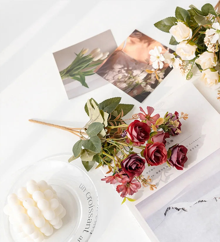 Ramo de Peonía y Rosa de Seda Otoño — 6 Colores, DIY Sala, Jardín y Boda