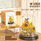 Eternal Flower Red Rose Bouquet Desktop Decoration Bonsai Romantic Building Blocks Bricks DIY Toy Valentine's Day Gift for Girls