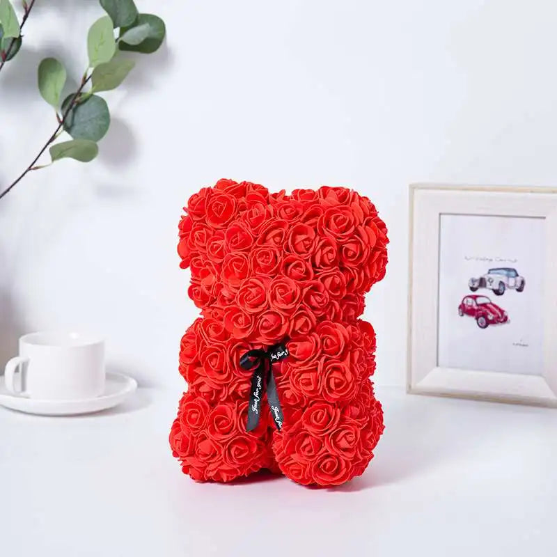 25cm Eternal Rose Bear with Gift Valentine's Day Gift Rose Embracing Bear Imitation Rose Bear Birthday Gift