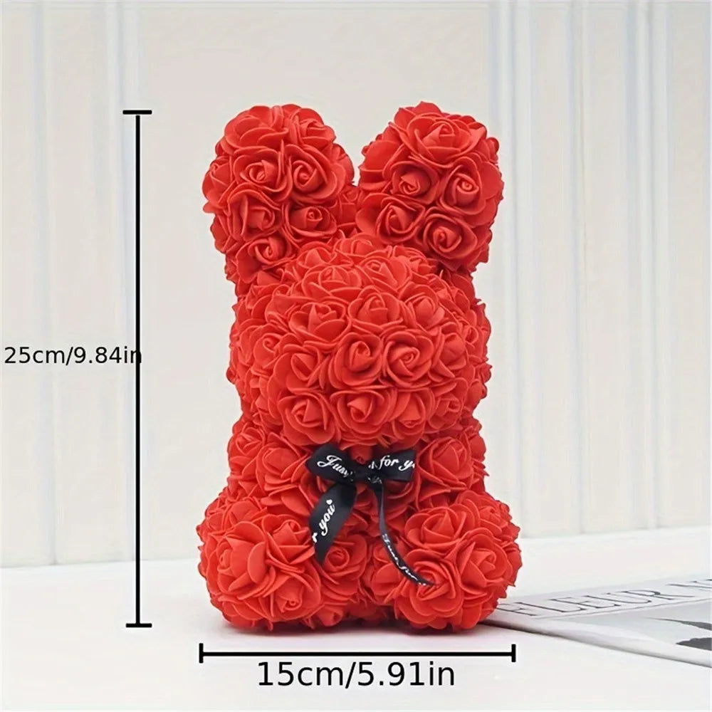 1pc 25cm Eternal Artificial Flower Rose Rabbit Romantic Gift For Birthday Anniversary Valentine's Wedding Decoration Home Decor