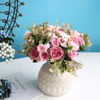 Ramo Retro de Peonía y Rosa de Seda — Decoración Otoño, Hogar y Bodas, 4 Colores
