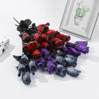 Ramo Gótico de Rosas de Seda — Rojo, Morado y Gris, Novia y Halloween