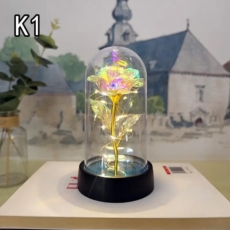 LED Eternal Red Rose in Glass Dome, Realistic Artificial Flower with Soft Light - Timeless Valentine's Day Gift