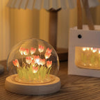 Artificial Flower Tulip Eternal Rose Flower Wedding Decor Handmade DIY LED Night Lamp Foil Glass Dome Preserved Flower Xmas Gift