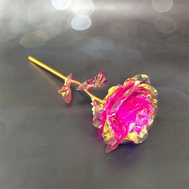 Eternal Rose Colorful Galaxy Artificial Flowers 24K Gold Foil Flower Love Base Flare box for Girlfriend Valentine's Day Gift