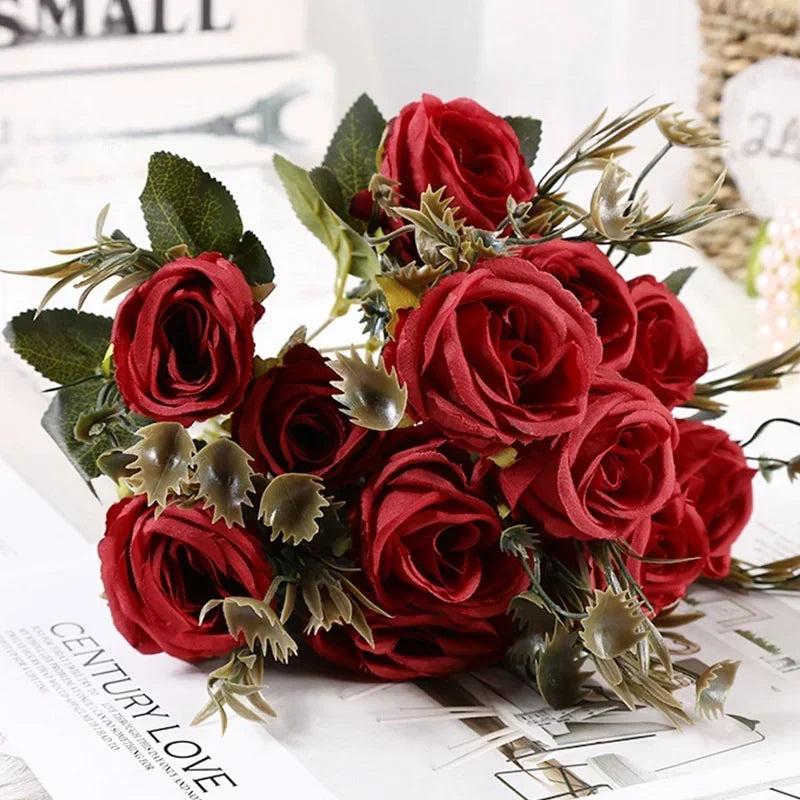 Ramo Nupcial de Rosas de Seda Realistas — 12 Colores, Bodas y Decoración de Jardín