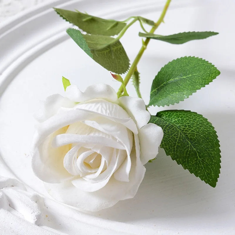 Silk Velvet Rose Artificial Flowers with Long Stems Real Touch Fake Silk Roses Florals for Wedding Bouquet Party Home Decor