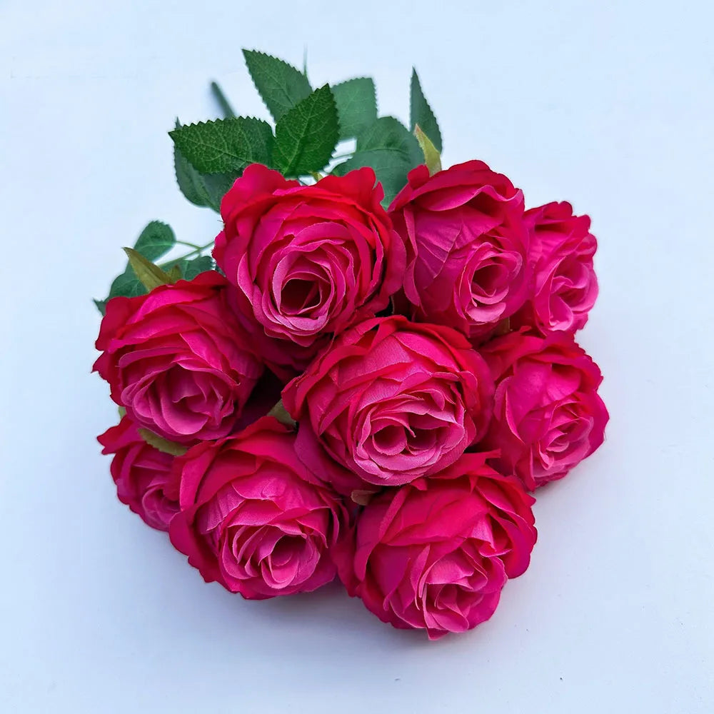 9 Heads Rose Artificial Flowers - Valentine’s Day Romantic Gift, Faux Blooms for Home Decor & Wedding Table Centerpieces