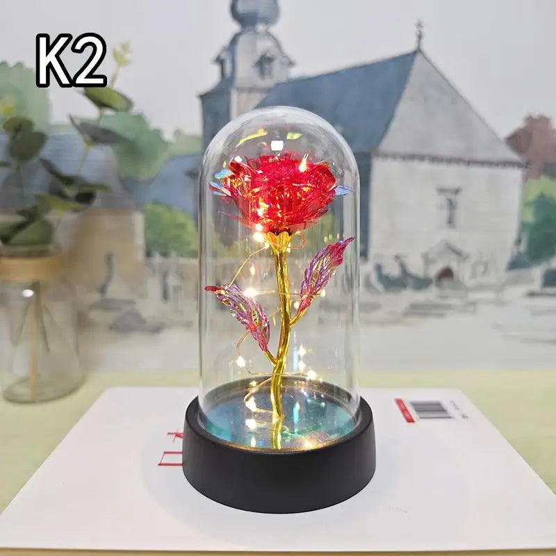 LED Eternal Red Rose in Glass Dome, Realistic Artificial Flower with Soft Light - Timeless Valentine's Day Gift