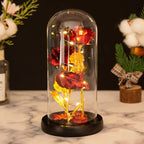 Rosa de Cristal con Luz en Cúpula de Vidrio — Regalo Navidad, Aniversario y San Valentín