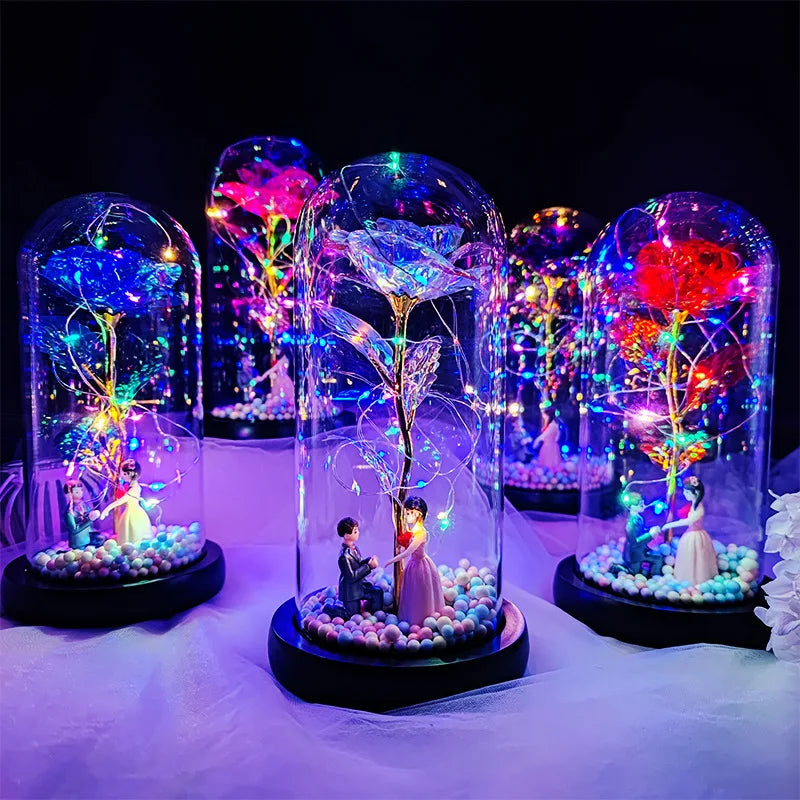 Birthday Gift for Girlfriend Colorful Rose Eternal Flower Luminous Decoration Proposal Prop Valentine's Day Gift for Wife