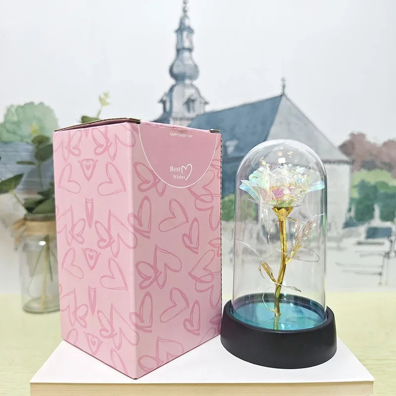 Eternal Rose Flower Valentines Birthday Gifts Light Up Artificial Rose with Transparent Dome Christmas Thanksgiving Women Gifts