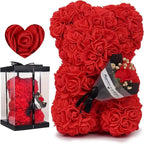 24cm Size Eternal Rose Bear Flower Bouquet Long Lasting Rose Bear Creative Design Artificial Rose Artificial Foam Flowers Bear