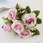 Rosa de Seda Tallo Individual — Jardín Exterior y Corona, 6 Colores, DIY