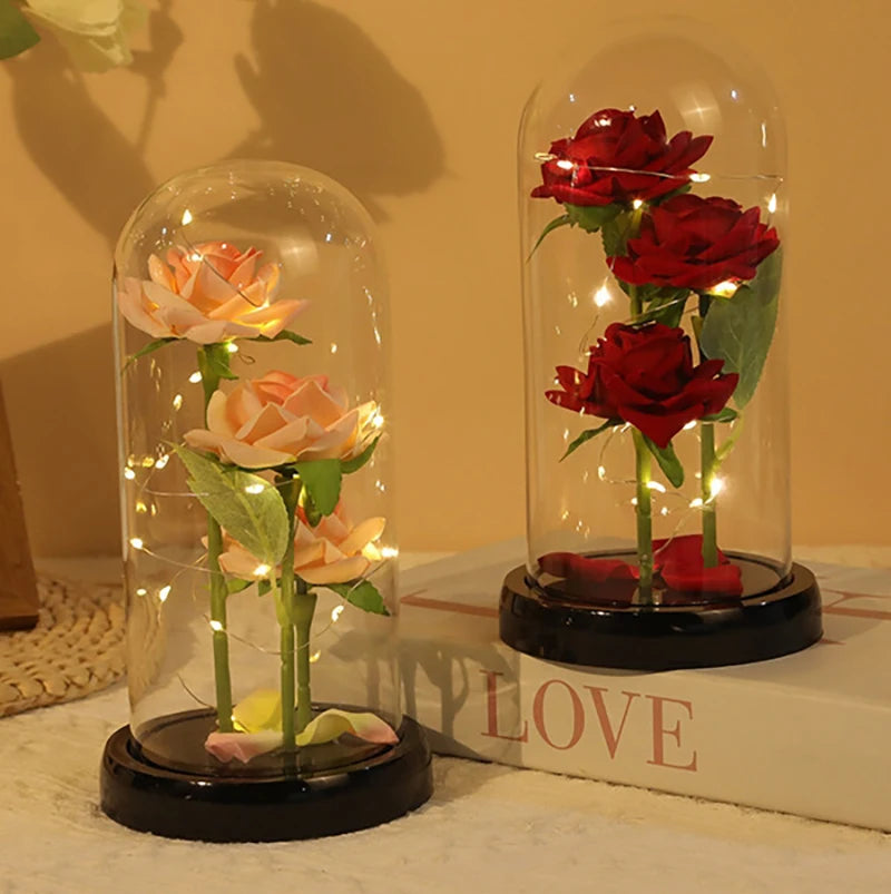 LED Artificial Flower Eternal Rose Ornaments Valentines Day Gifts Simulation Rose Flowers Wedding Party Decor Christmas Gifts