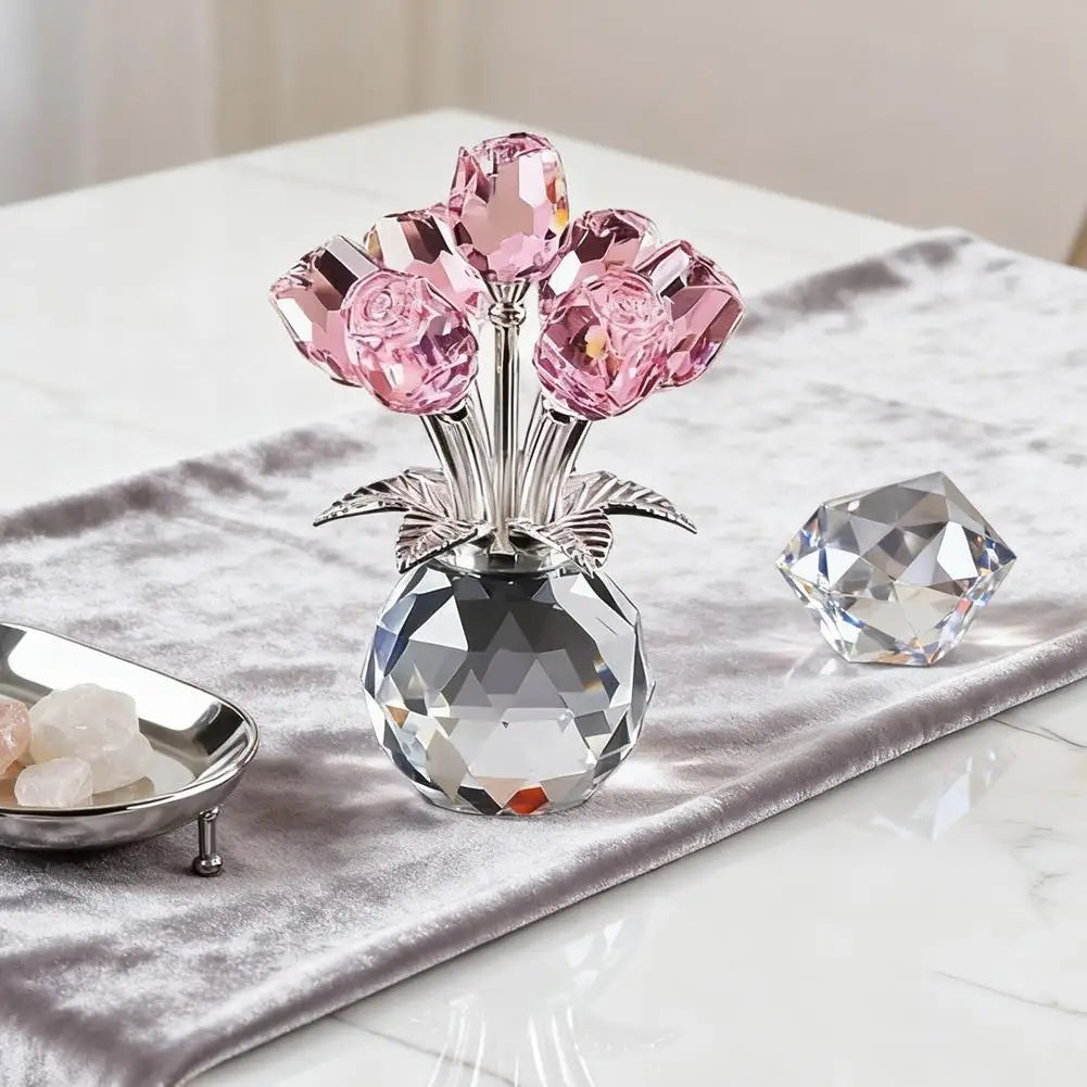 Crystal Gemstone Rose Flower Colourful Rose Bouquet Eternal Ornament Gift Figurine Red Decorative Rose Rose