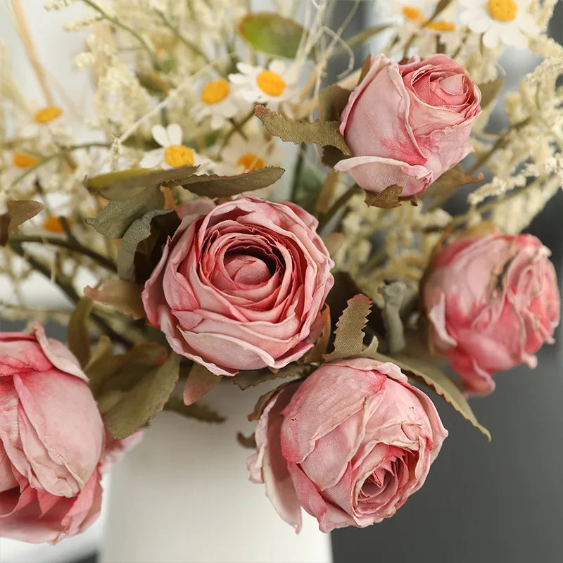 Rosa de Seda Borde Quemado Vintage — 7 Colores, 36cm, Novia y Hogar
