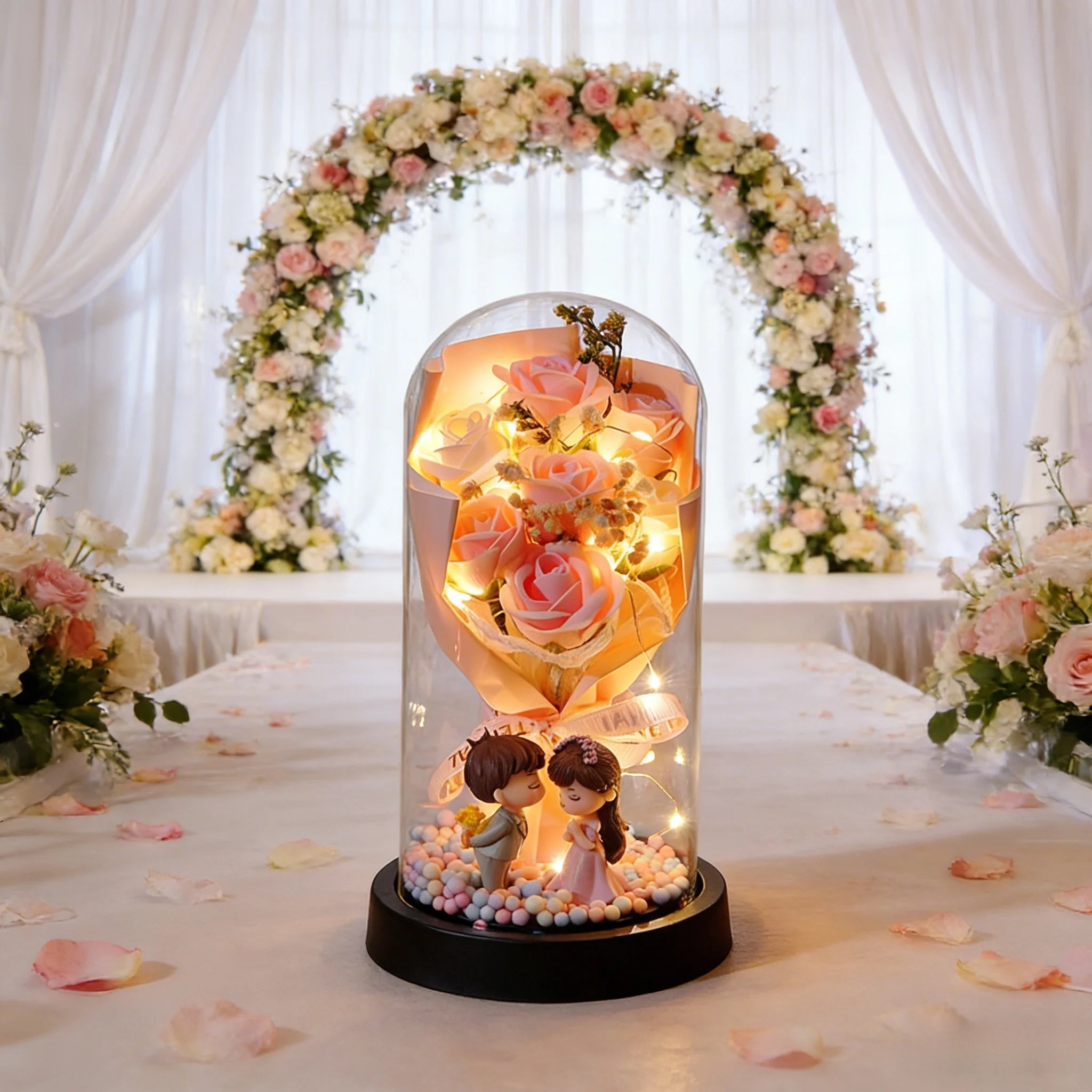 Wedding Birthday Valentine Day Gift Eternal Rose Flower Colorful Luminous Ornament for Women Mom Girlfriend Wife Home Decoration