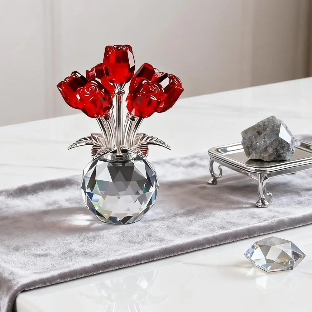 Crystal Gemstone Rose Flower Colourful Rose Bouquet Eternal Ornament Gift Figurine Red Decorative Rose Rose