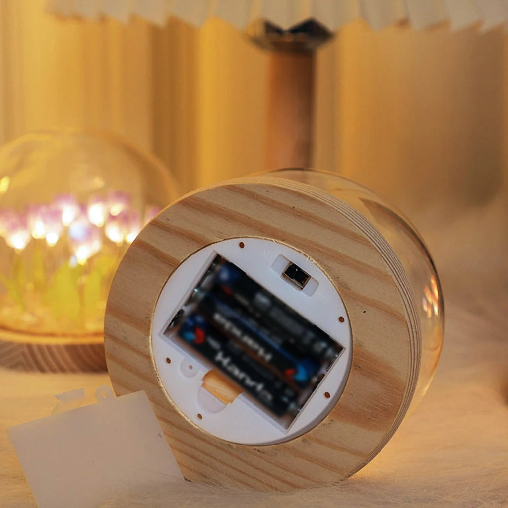 Artificial Flower Tulip Eternal Rose Flower Wedding Decor Handmade DIY LED Night Lamp Foil Glass Dome Preserved Flower Xmas Gift