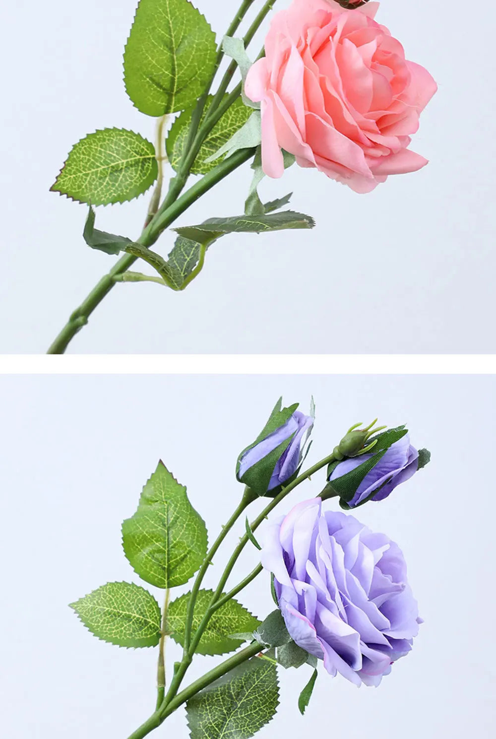 Real Touch Romantic Rose Artificial Flowers (1 Flower + 2 Buds) Moisturizing Texture for Home Decor Wedding Bridal Bouquet