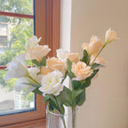 Tallo Grande de Eustoma con Hojas — Seda Natural, Hogar, Boda y Fiesta