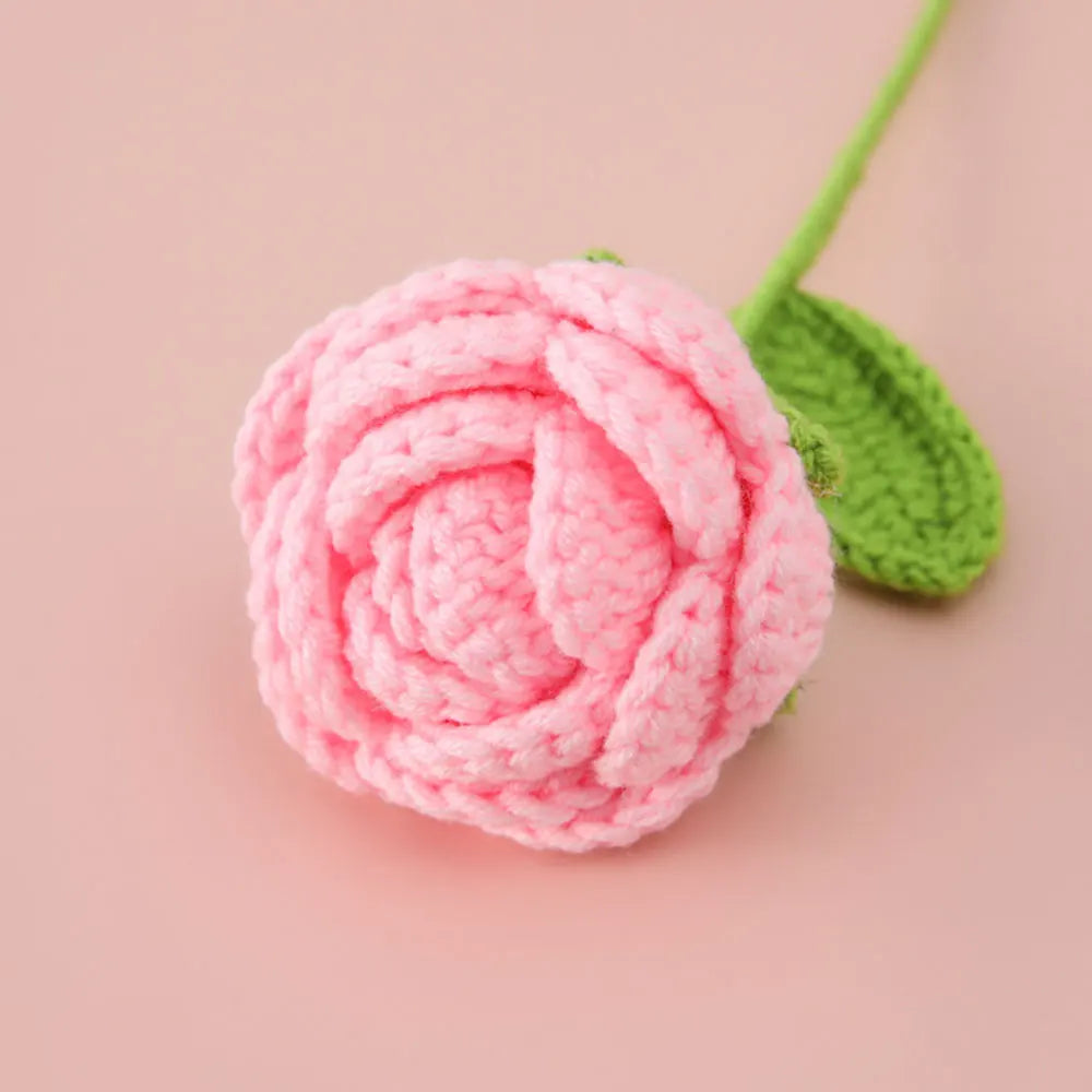 Hand Woven Roses Tulip Simulation Flower Preparation Handmade Flower Diy Wool Knitting Homemade Crochet Bouquet Finished Product