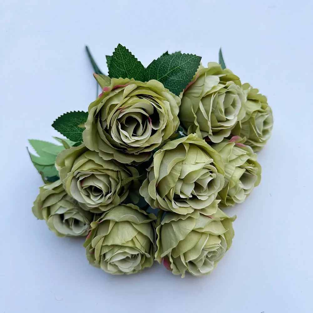 9 Heads Rose Artificial Flowers - Valentine’s Day Romantic Gift, Faux Blooms for Home Decor & Wedding Table Centerpieces