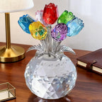 Crystal Gemstone Rose Flower Colourful Rose Bouquet Eternal Ornament Gift Figurine Red Decorative Rose Rose