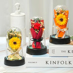 Everlasting Rose LED Glass Dome Bouquet Romantic Illuminated Ornament Perfect Valentine's Day Christmas Home Decor Romantic Gift