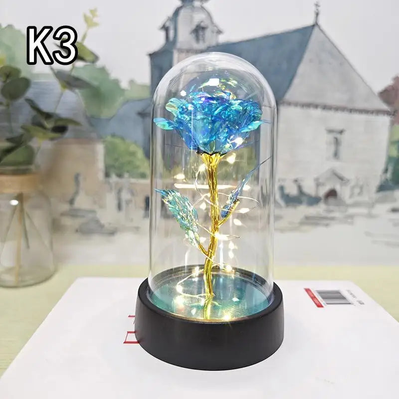LED Eternal Red Rose in Glass Dome, Realistic Artificial Flower with Soft Light - Timeless Valentine's Day Gift