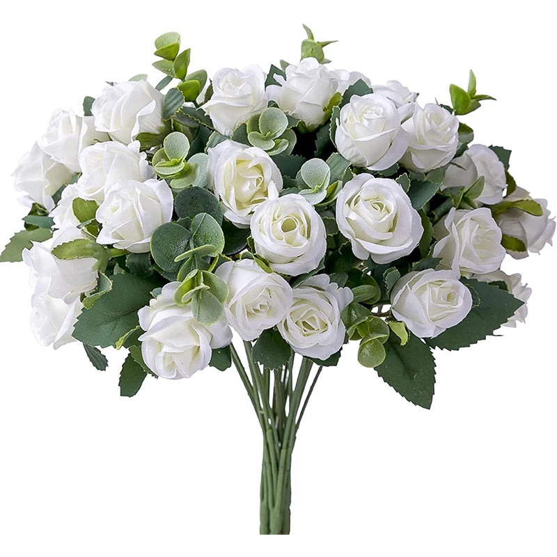 Ramo 10 Cabezas Rosa, Peonía y Eucalipto de Seda — Hogar, Boda y Mesa