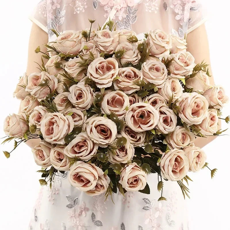 Ramo Nupcial de Rosas de Seda Realistas — 12 Colores, Bodas y Decoración de Jardín